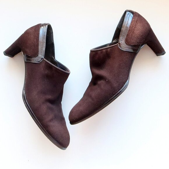 Stuart Weitzman Brown Suede Leather Pointy Almond Toe Heeled Ankle Boots Booties - Picture 9 of 16